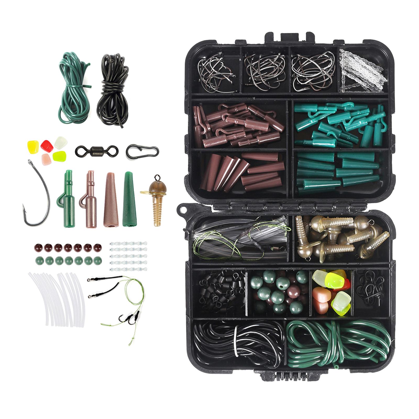 254pcs Fishing Tackle Kit Rigs Job  Safety Clips Hooks  Swivel Links Shrink Tubes Corn Tail Rubbers Terminal Tackles