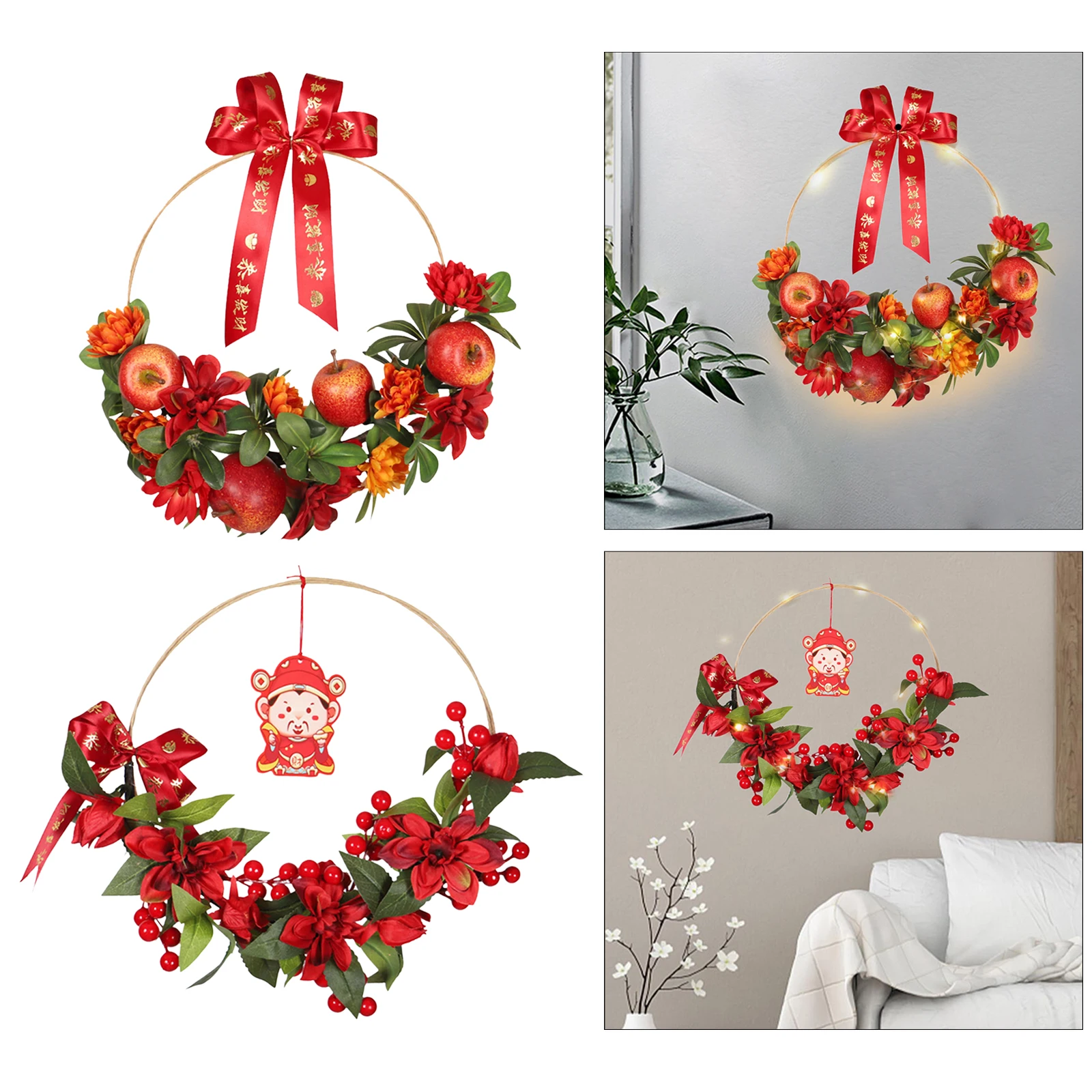 Elegant Chinese New Year Wall Hanging Wreath Red for Wedding Decoration