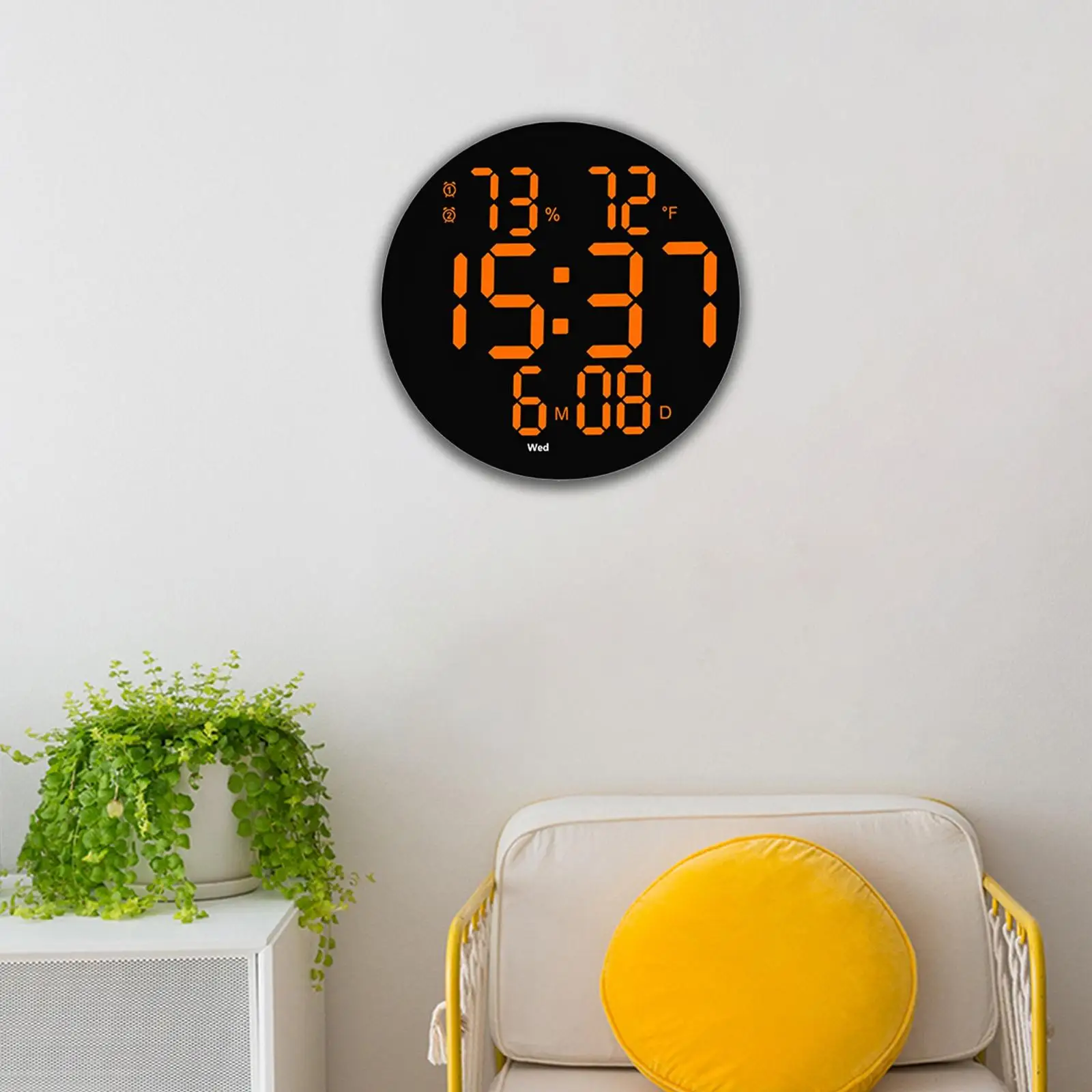 Non Ticking Wall Clock Adjustable Brightness USB Powered Clock Temperature and Humidity Display for Living Room Bedroom Kitchen