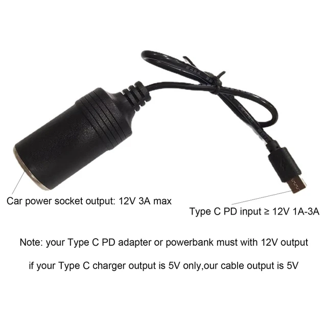 USB C PD to 12V Car Cigarette-Lighter Socket Female Cord for Drone