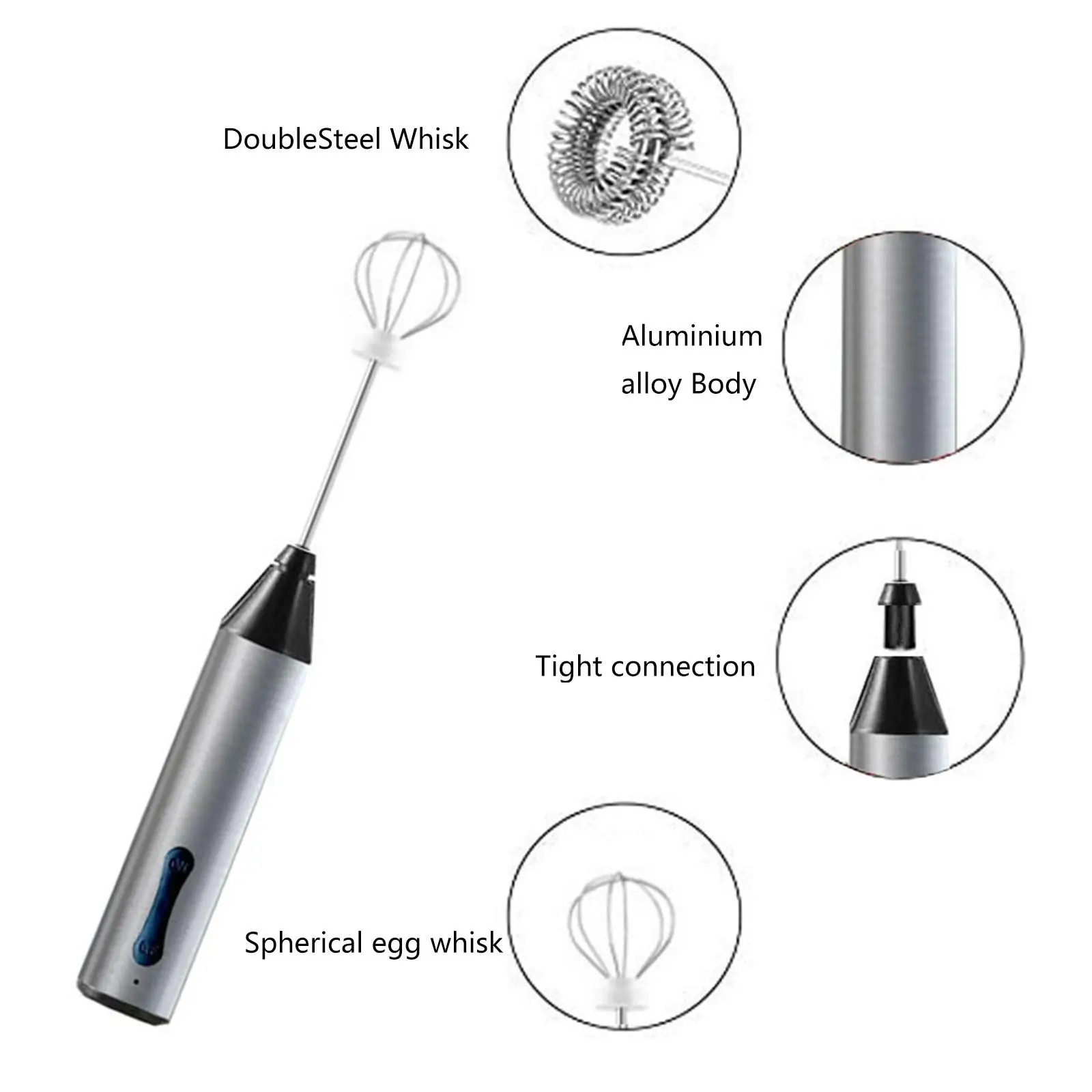 Portable Milk Frother Egg Beater USB C Rechargeable 2 Speeds with 3 Mixing Heads Whisk mixer Blender for Egg Latte Matcha