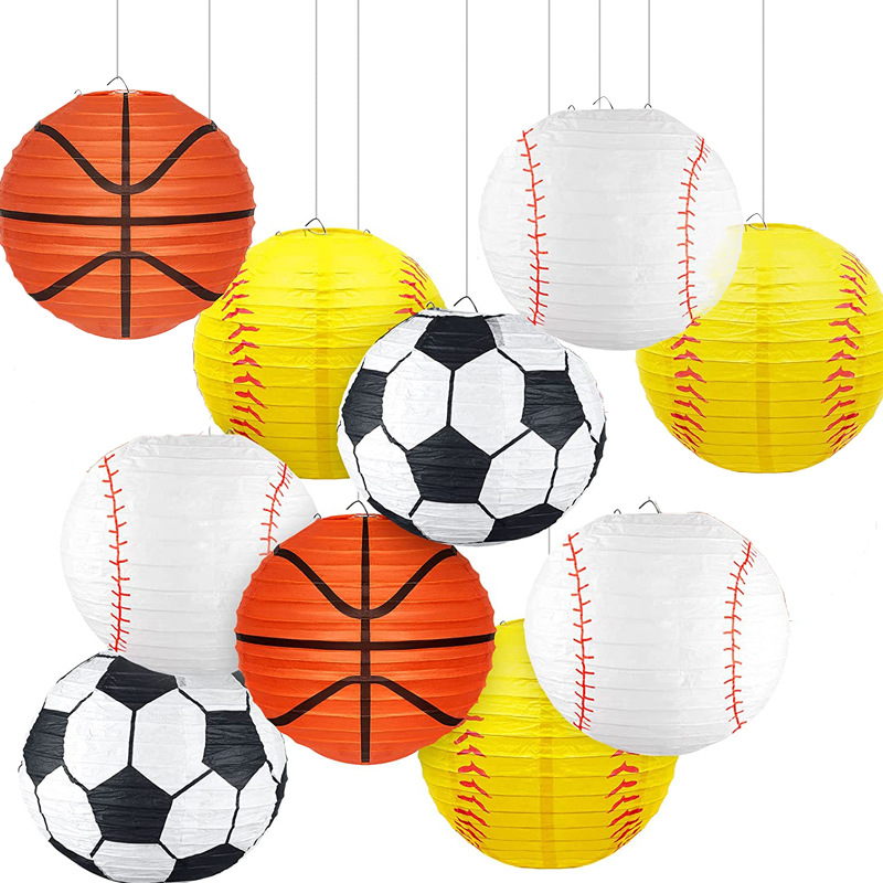 Description Picture 2 of item5pcs/lot 20/25/30cm Sports Theme Party Lanterns Football Basketball Baseball Rugby Paper Lantern Happy Birthday Party Decoration