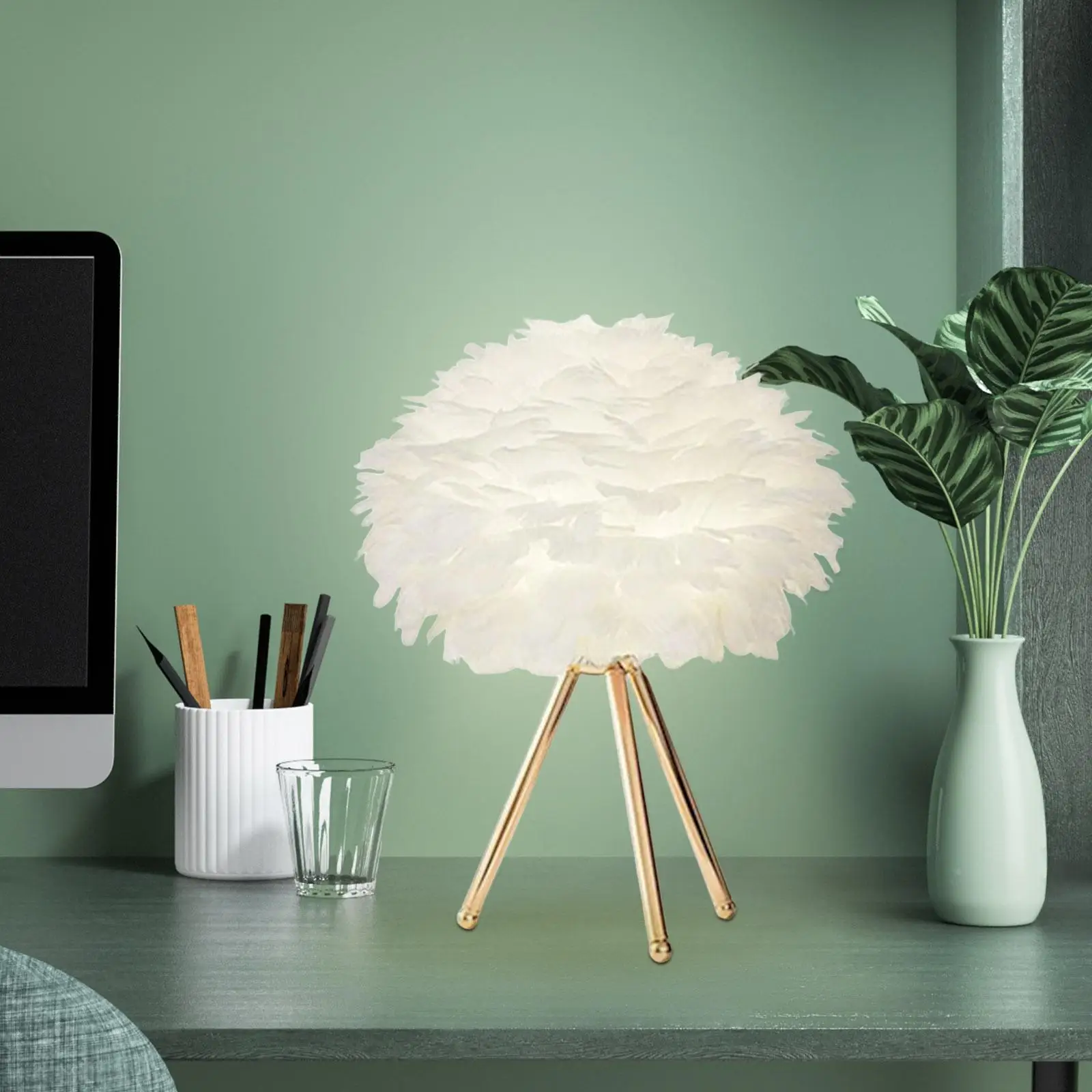 Modern LED Feather Table Lamp Desk Light Lamp Feather Lampshade Atmosphere Light