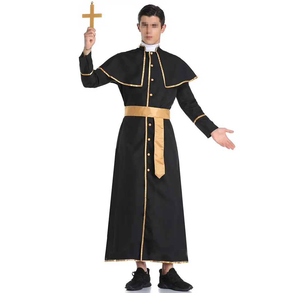 Stag   Outfi Vicar Priest Costume with Cross Mens Fancy Dress