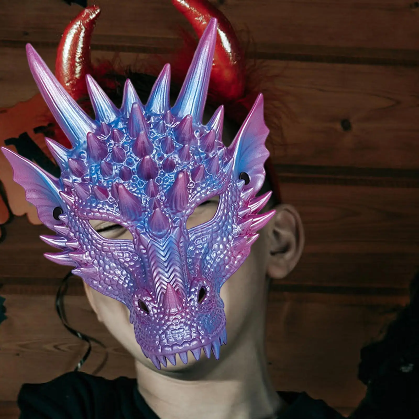 Dragon Mask, Halloween Masquerade Mask, Fantasy Realistic Full Head Cover Costume Mask for Halloween