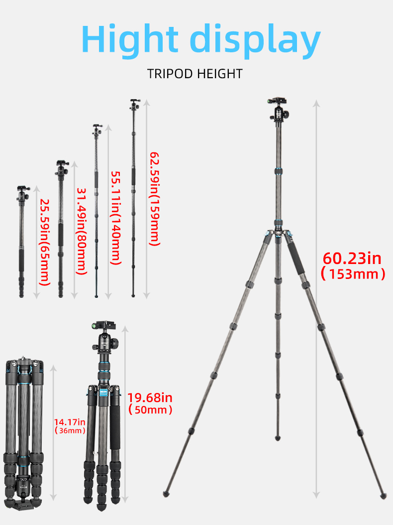 BEXIN Reise-Profi-Stativ Leichtes Carbonfaser-Einbeinstativ mit Kugelkopf für Canon Sony Nikon DSLR-Kameras – Detail 18