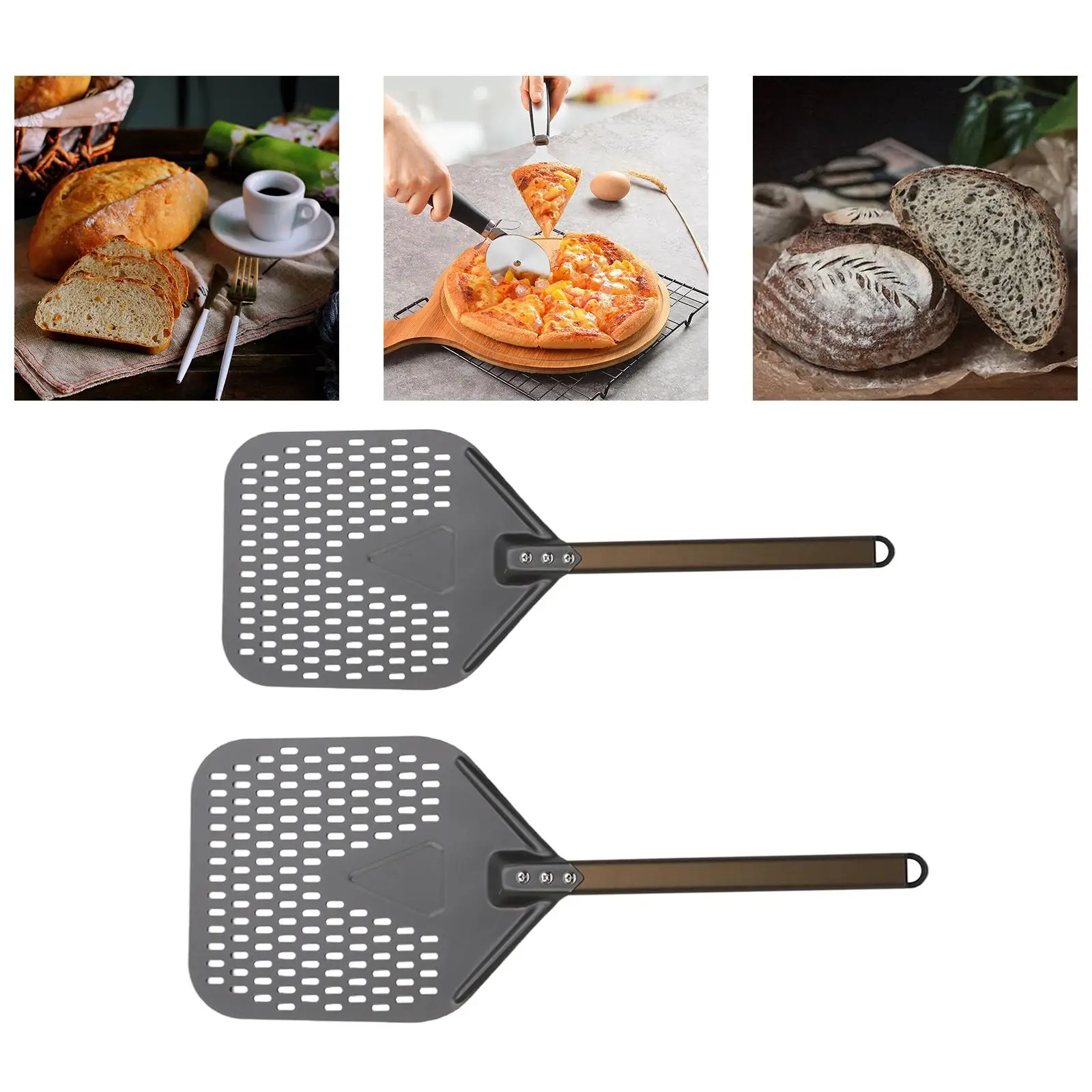 Aluminum Alloy Turning Pizza Peel with Long Handle Pizza Paddle Pizza Shovel for Kitchen Home Restaurants Ovens Baking Tool