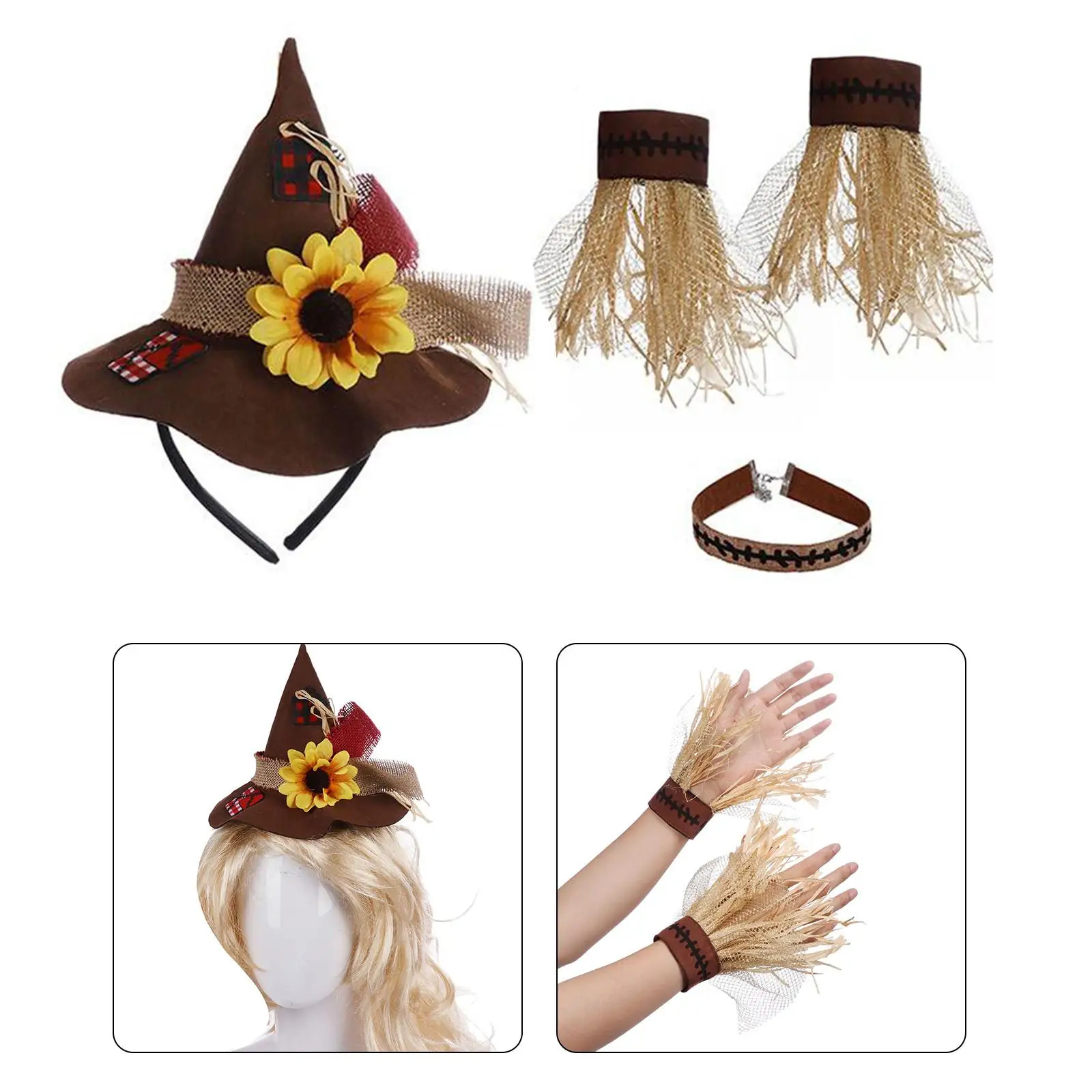Novelty Halloween Party Costume Hat Necklace Gloves Cosplay Costume Props for Carnival Cosplay Masquerade Festival Decoration