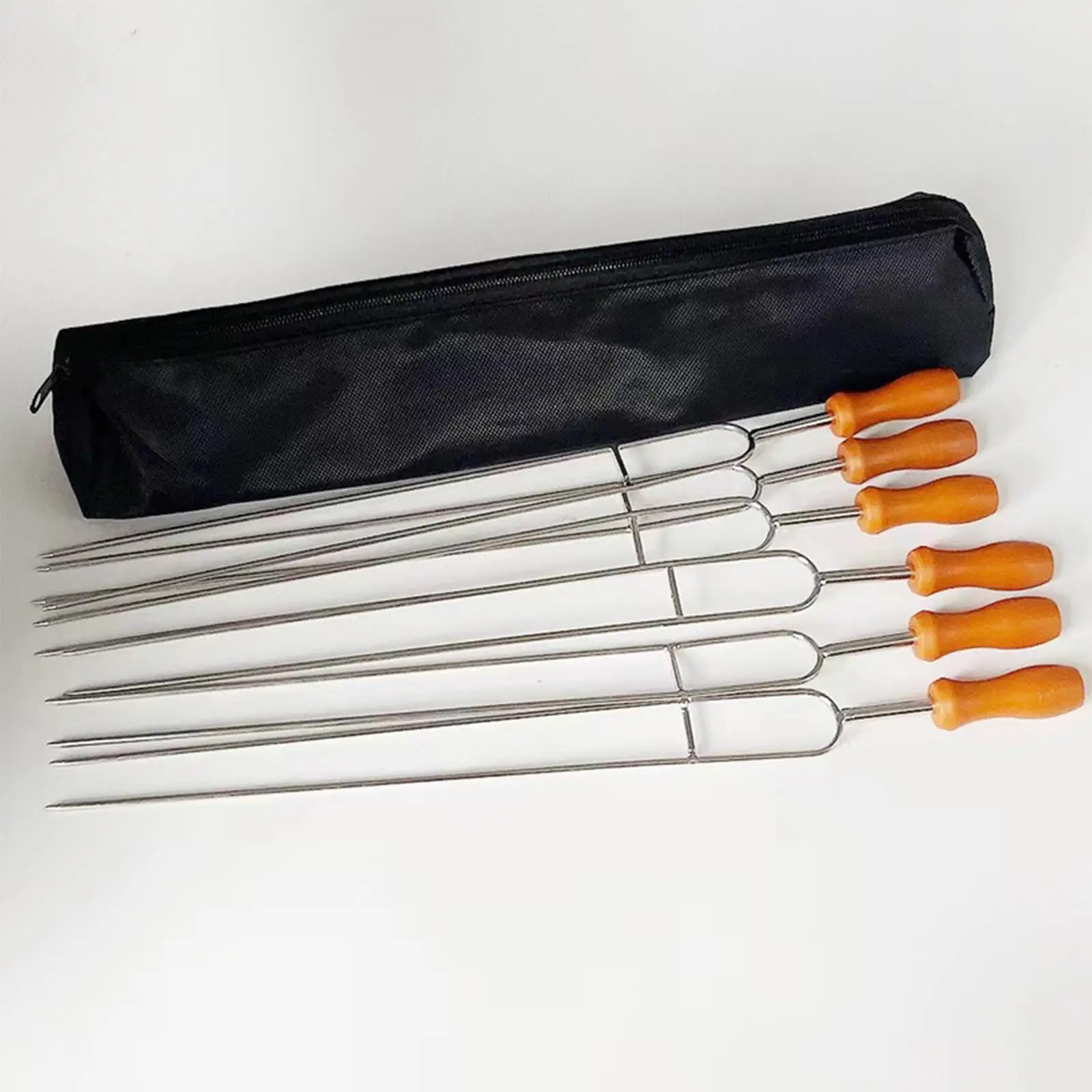 6x Roasting Sticks BBQ Skewers Barbecue Forks with Storage Bag for Grilling