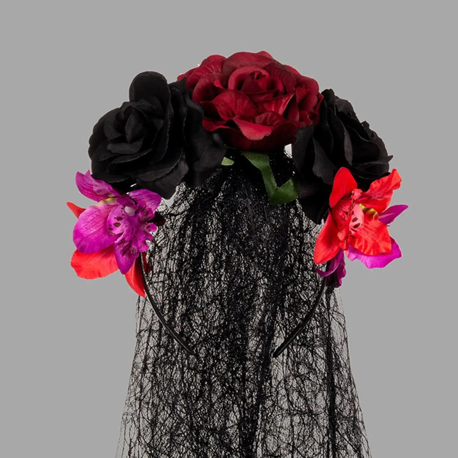 Lace Halloween Veil Flower Headband Spiderweb Bridal Wedding Headpiece for Photo Props Festival Fancy Dress Cosplay