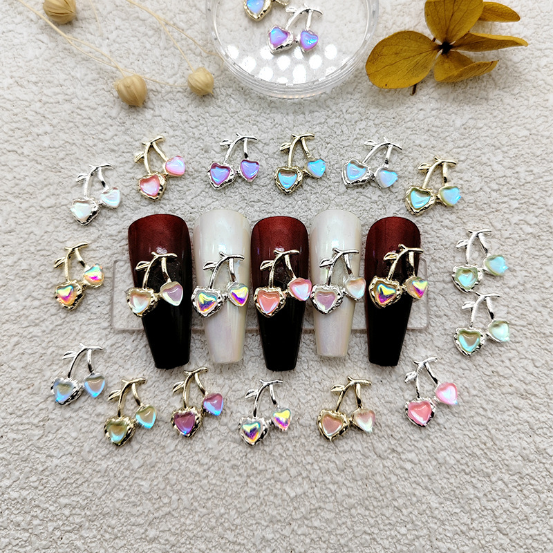 10Pcs Neue Nail art Kristall Strass Kirsche Geformt 10x10mm Nagel Legierung Design Charms Schmuck Für Nagel zubehör – Detail 1