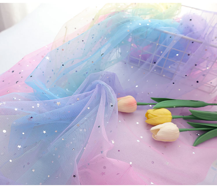 Description Picture 6 of itemTulle Fabric Rainbow Gradient By The Meter for Wedding Dress Skirts Diy Sewing Pearl Mesh Gauze Soft Yarn Transparent Breathable