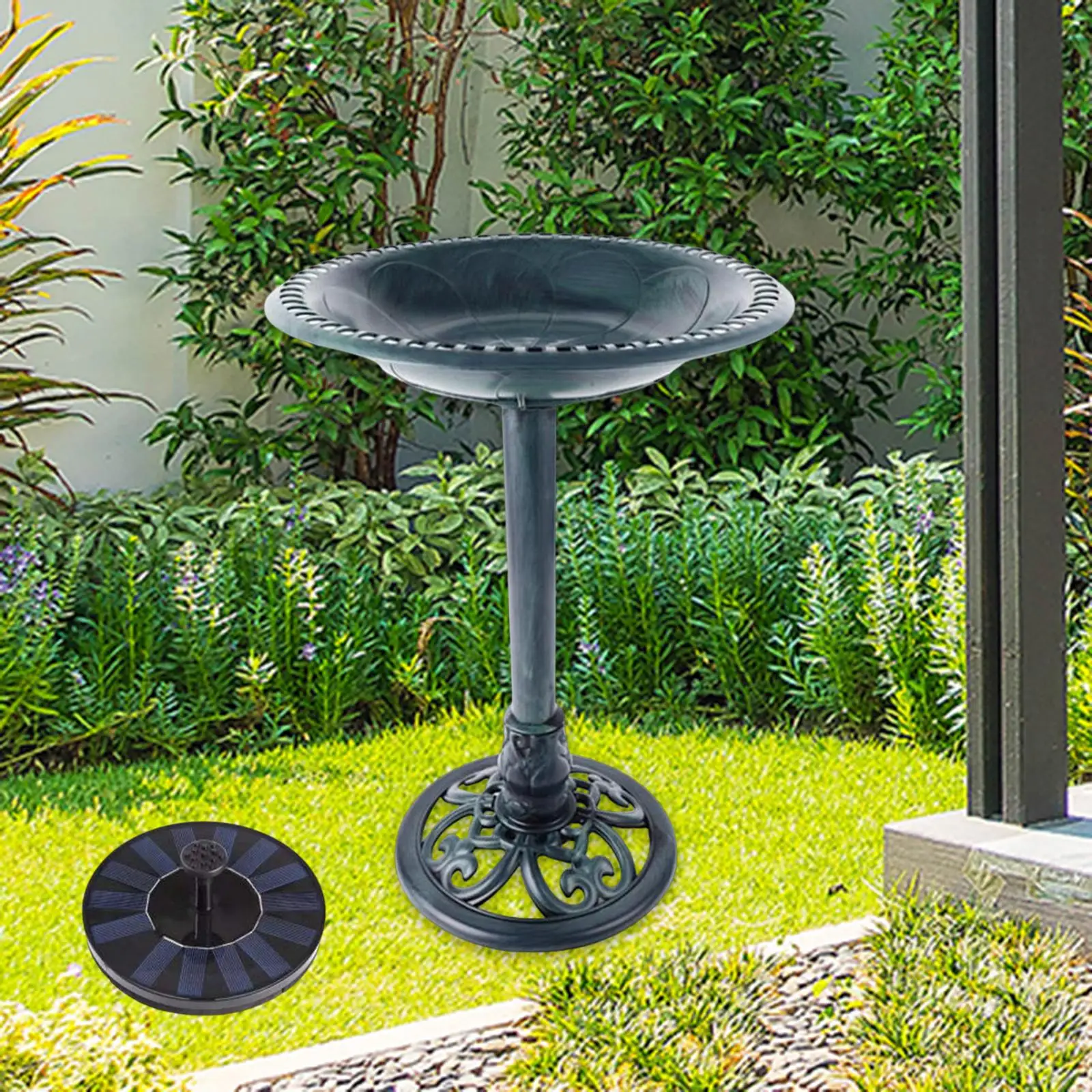 Pedestal Garden Bird Bath Decoration Water Feeder Outdoor Solar Powered water Fountain for Outside Deck Balcony Patio Courtyard