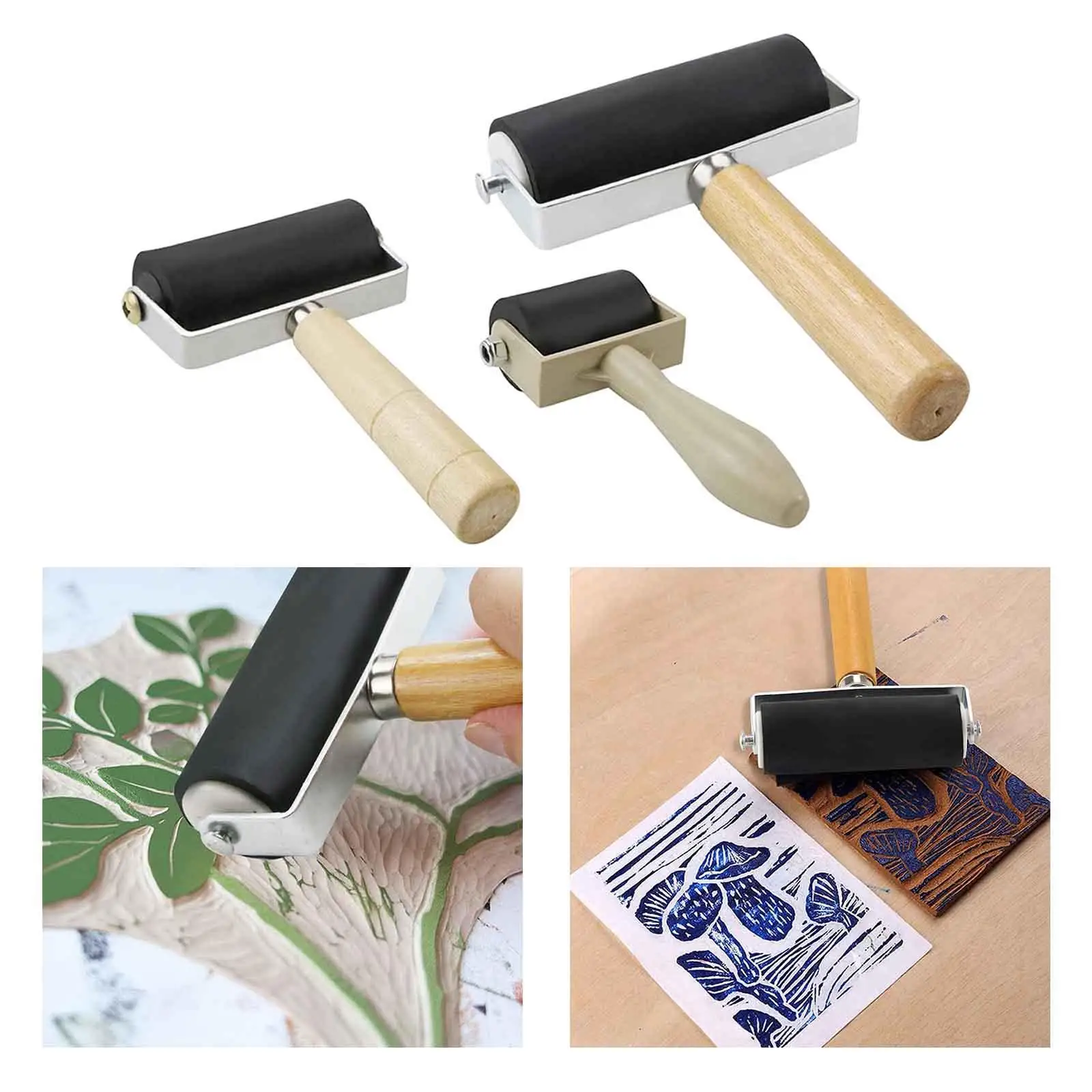 3x Rubber Brayer Roller Arts Crafts Applicator for Carved Surfaces Printing