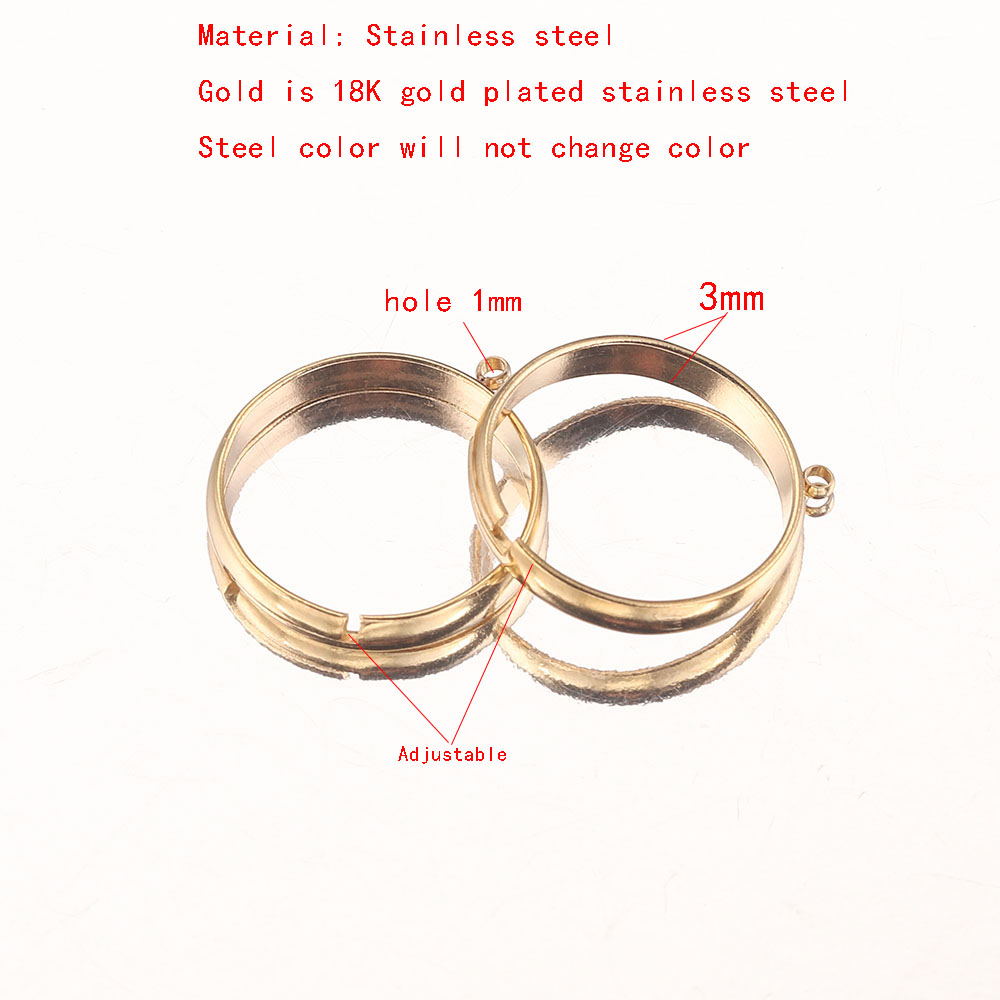 10 stücke Gold-Platte Edelstahl Offene Flugzeug Ring Einstellungen Einstellbare Sturz Ringe Mit Loch für DIY Schmuck Machen liefert – Detail 6
