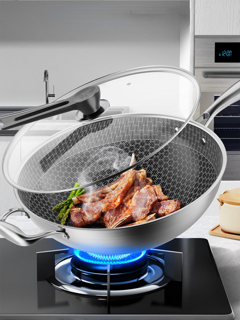 316 Stainless Steel Frying Pan Wok Non-stick Pan Double-side Honeycomb  Without Oil Fried Steak Pot General Uncoated Pan Cookware - AliExpress