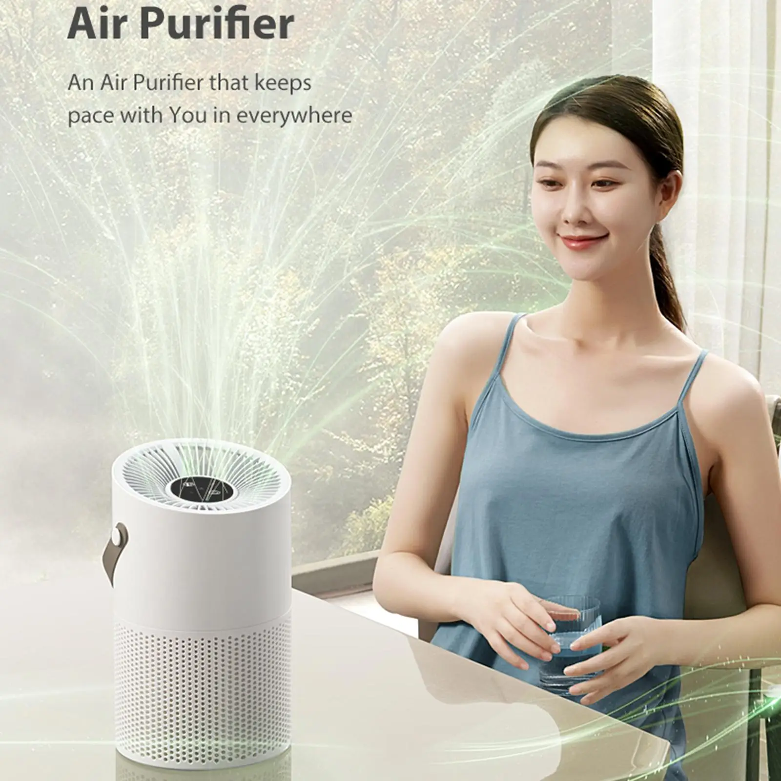 Portable Air Cleaner 4 Layer Filter Powereful 3 Gears Wind Speed Desktop Air Purifiers for Bedroom Hotels Office Smoke Pollen