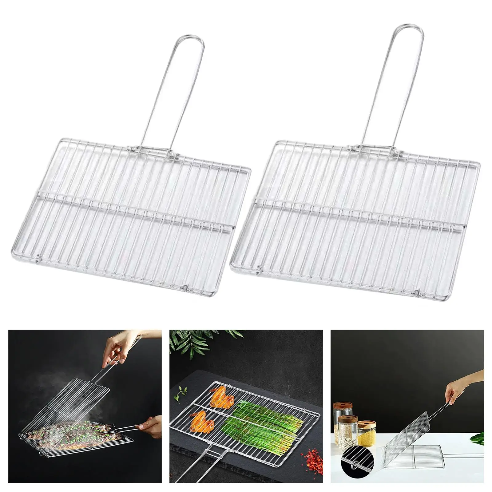 Portable BBQ Grill Basket Non Stick Barbecue Tool with Handle Shelf for Cooking Accessories Outdoor Camping Veggie Shrimp BBQ