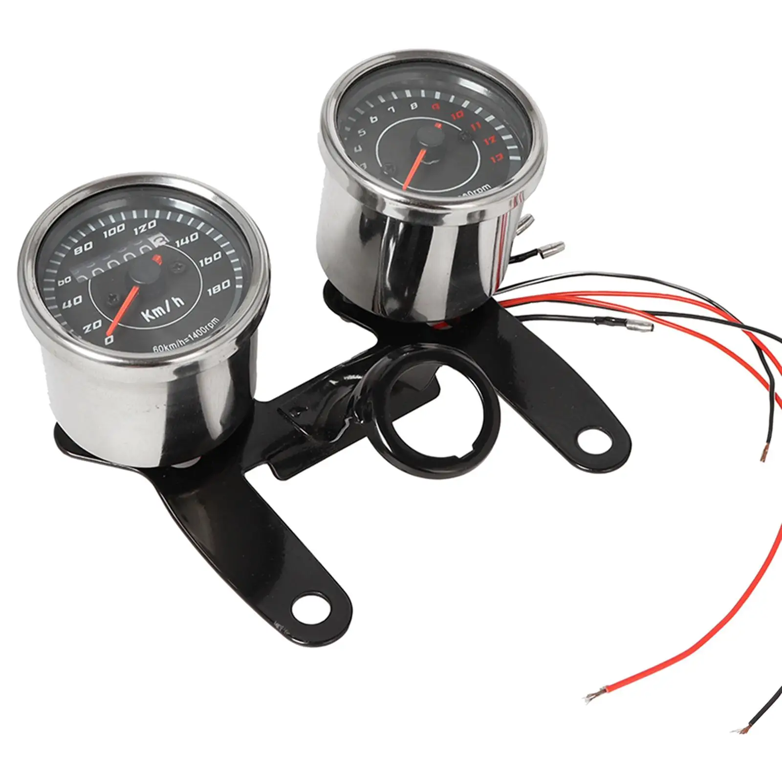 2-In-1 Motorcycle Speedometer Odometer LED Backlight High Accuracy Waterproof 13000RPM 12V Meter Gauge Black Stainless Steel