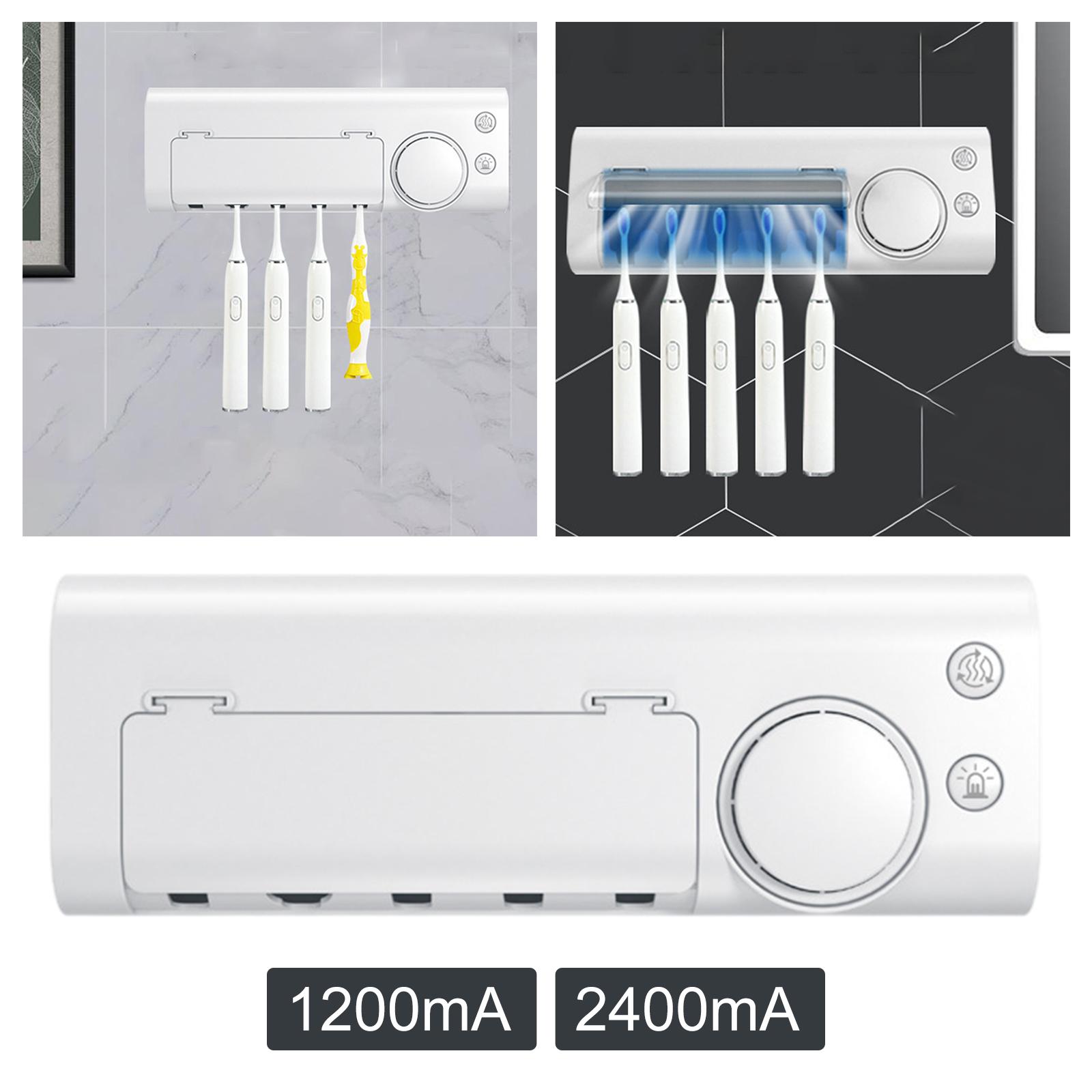 UV Light Toothbrush Sanitizer and Holder Punch Free Sterilizer USB Rechargeable Wall Mounted 5 Toothbrush Storage for Bathroom