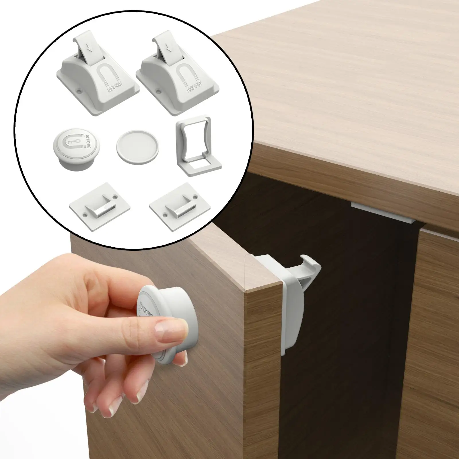 Child Safety latches No Drilling Adhesive Magnetic Cabinet Locks for Babies