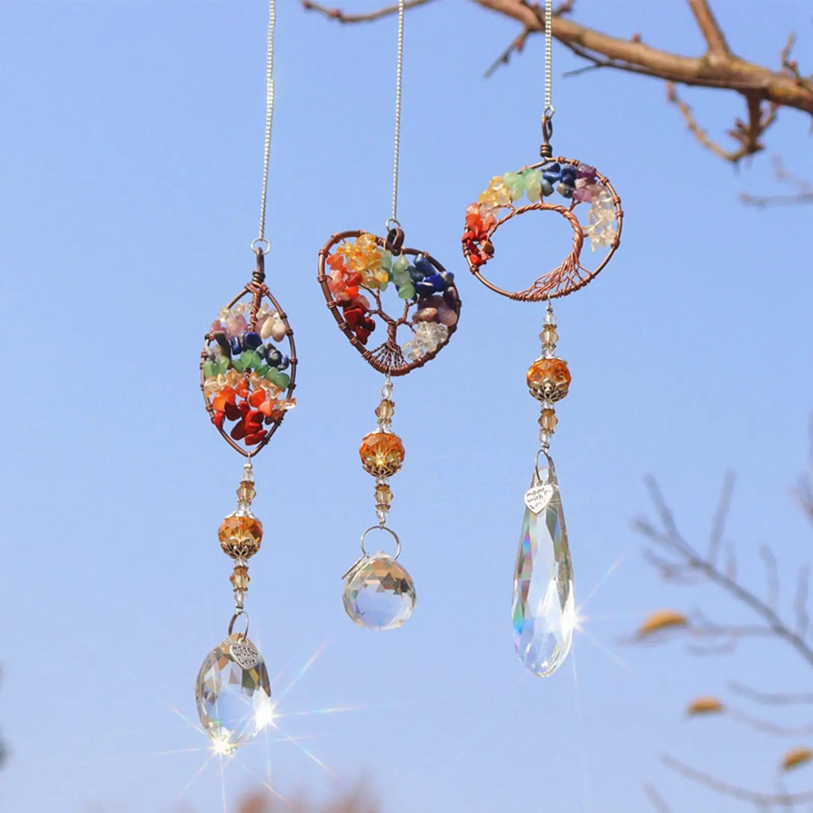 Crystals Hanging Ornament Prisms Wind Chime for Window Indoor Outdoor Decor