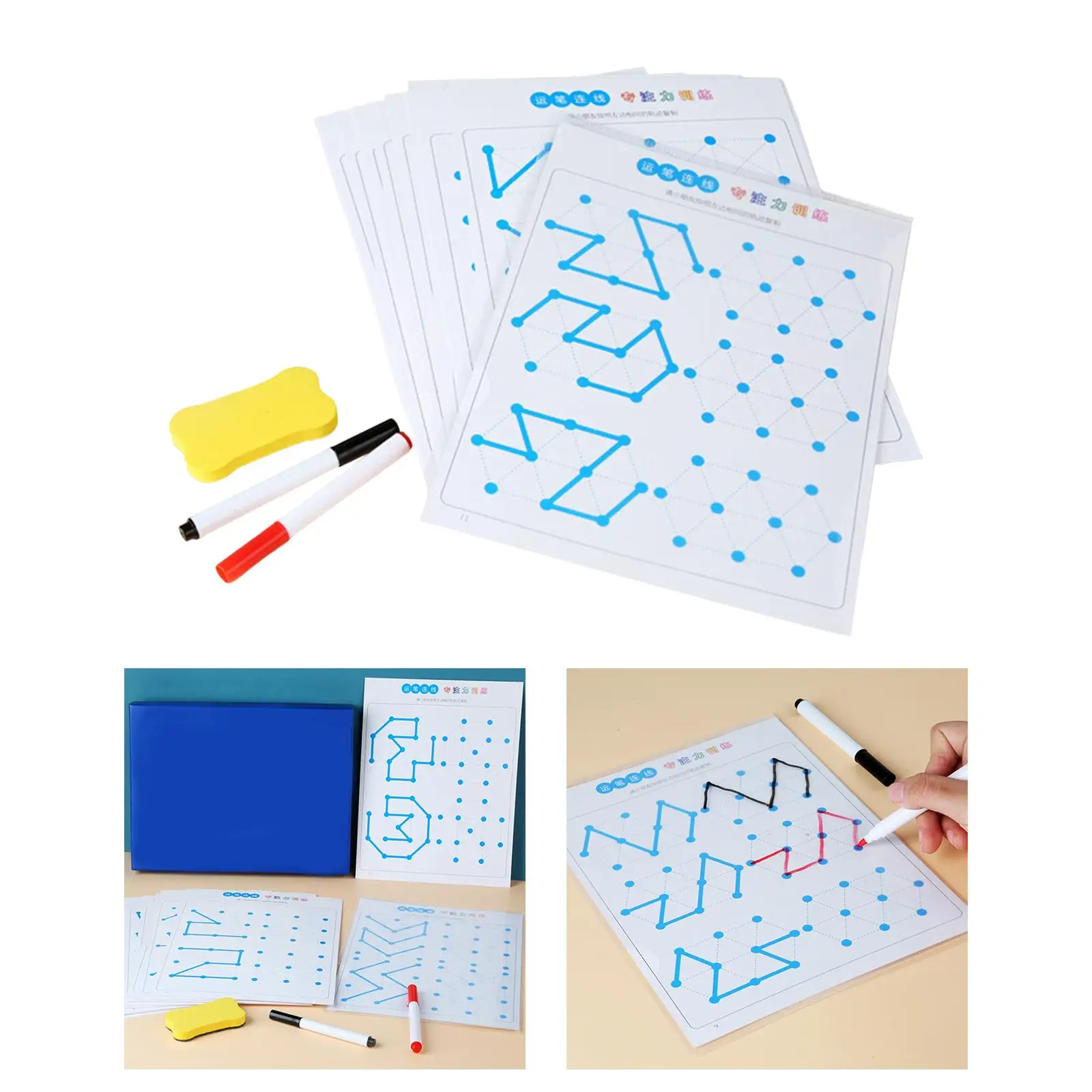 24 Pieces Wipe Clean Workbook Tracing with Erasers Durable Funny Pen Control Line Tracing Cards for Gift Practice Shape Tracing