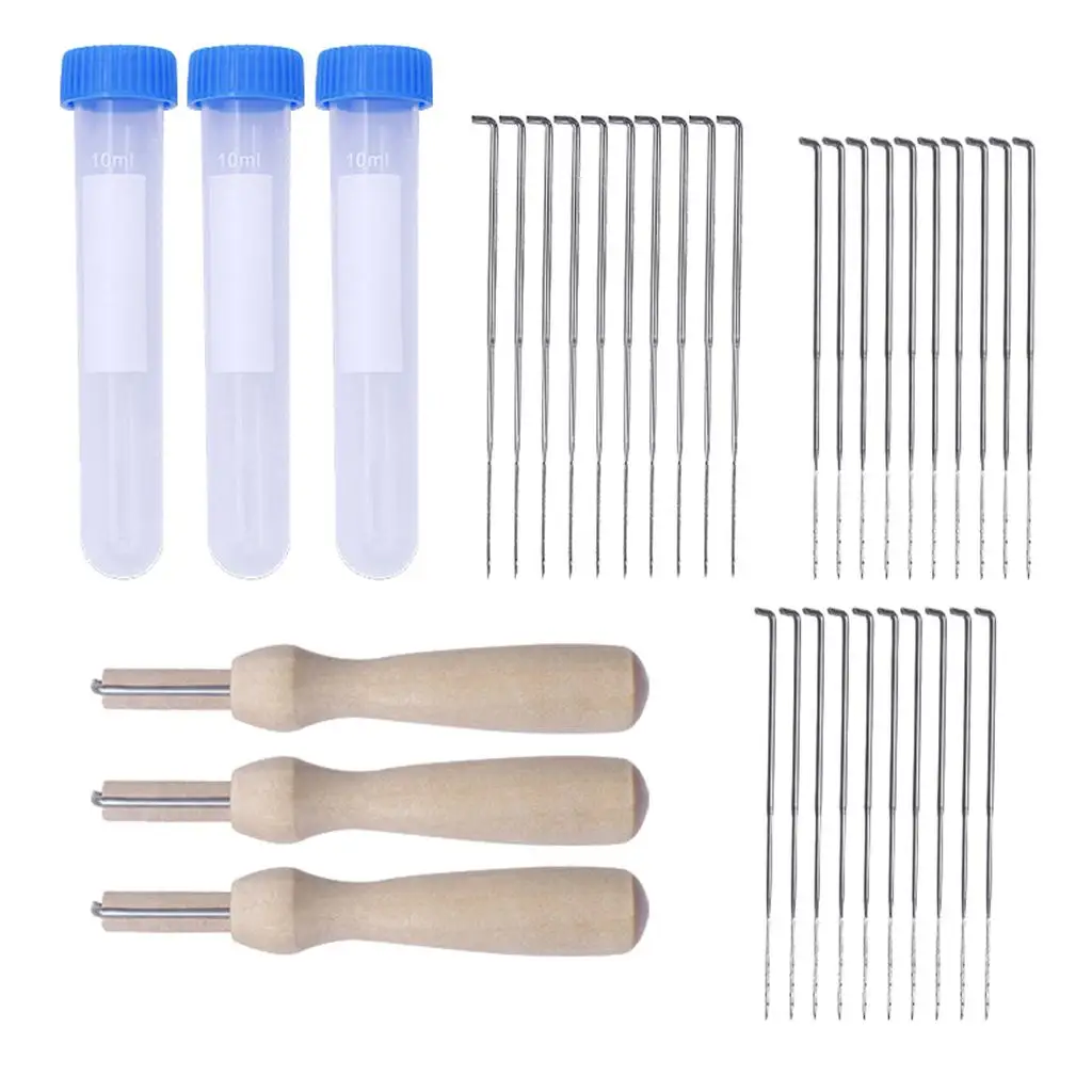 30X Felting  Tool  Starter  Felting Tools for Craft DIY  Sewing Tools with Clear Bottles Wooden Handle 