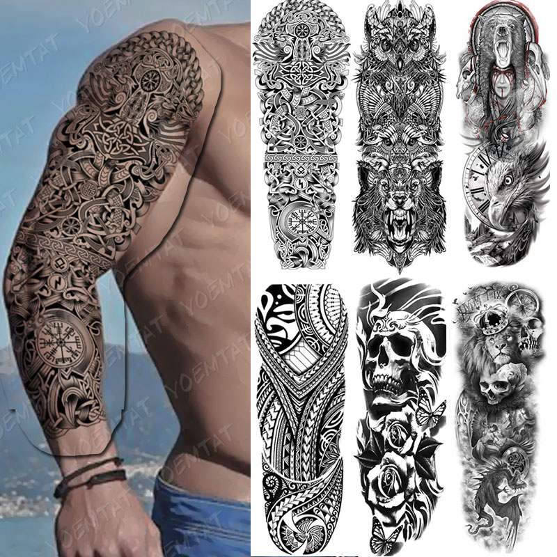 Best of Large Arm Sleeve Tattoo Snake Owl Maori Waterproof Hyperrealistic Men's Temporary Viking Sticker Skull Body Fake Tatoo Women Reviews & Tips