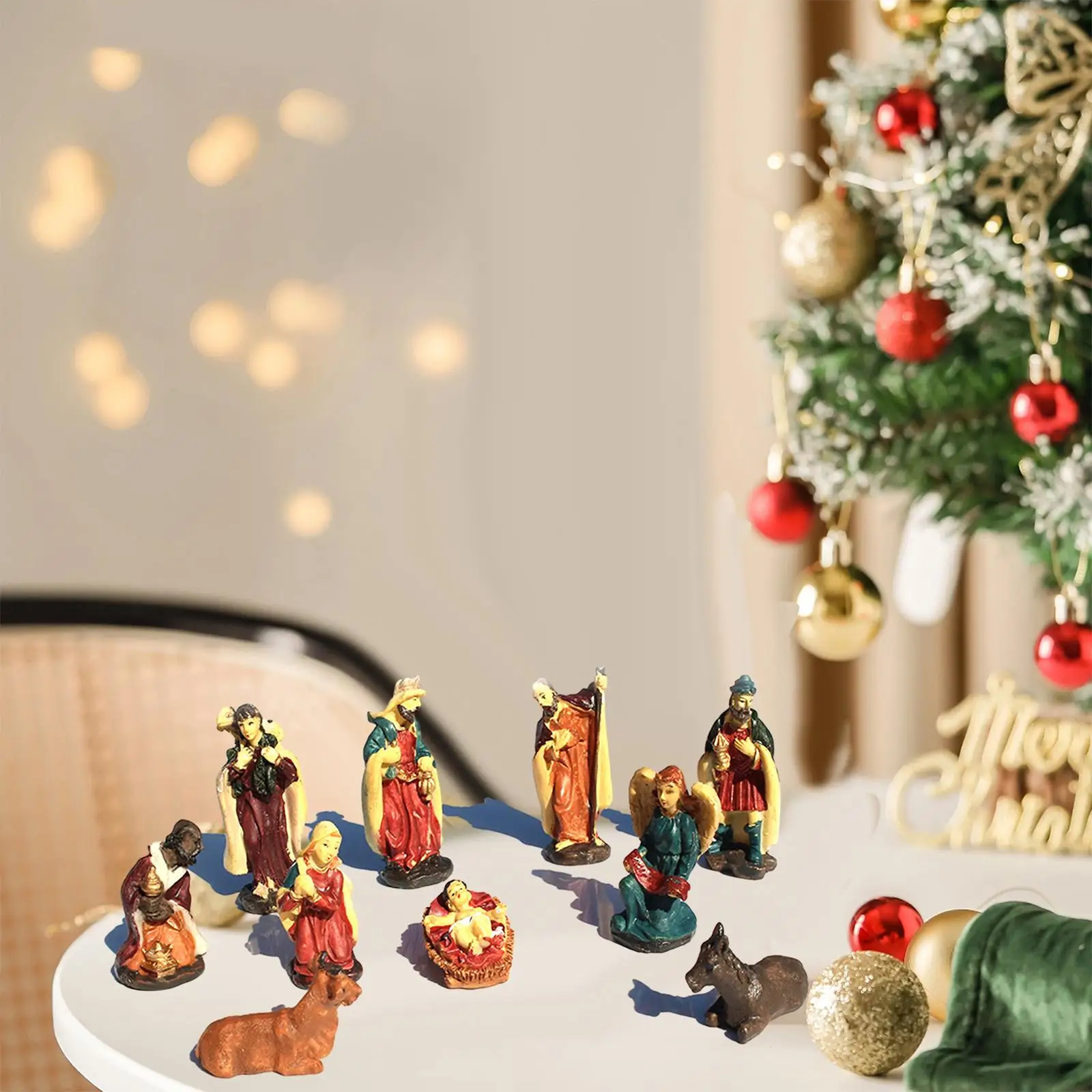 10x Nativity Figures Set Decoration Portable Hand Painted Holiday Season Decor Birth of Jesus Ornament for School Decoration