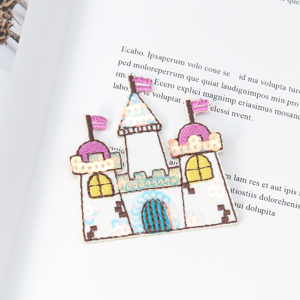 2PCS Cartoon Märchen Schloss Nagel Pailletten Patch Kleidung Tasche Stickerei Nähen Handwerk DIY Ornament Zubehör – Detail 1