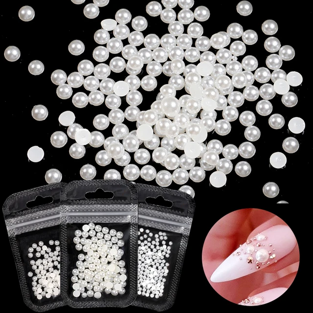 Mioblet Mixed Size 2/3/4/5/6mm 1000pcs Imitation Pearls Bead Half Round Flatback Pearl Rhinestones Beads Nail Art Crafts DIY Gem Decoration (61 Light Coffee