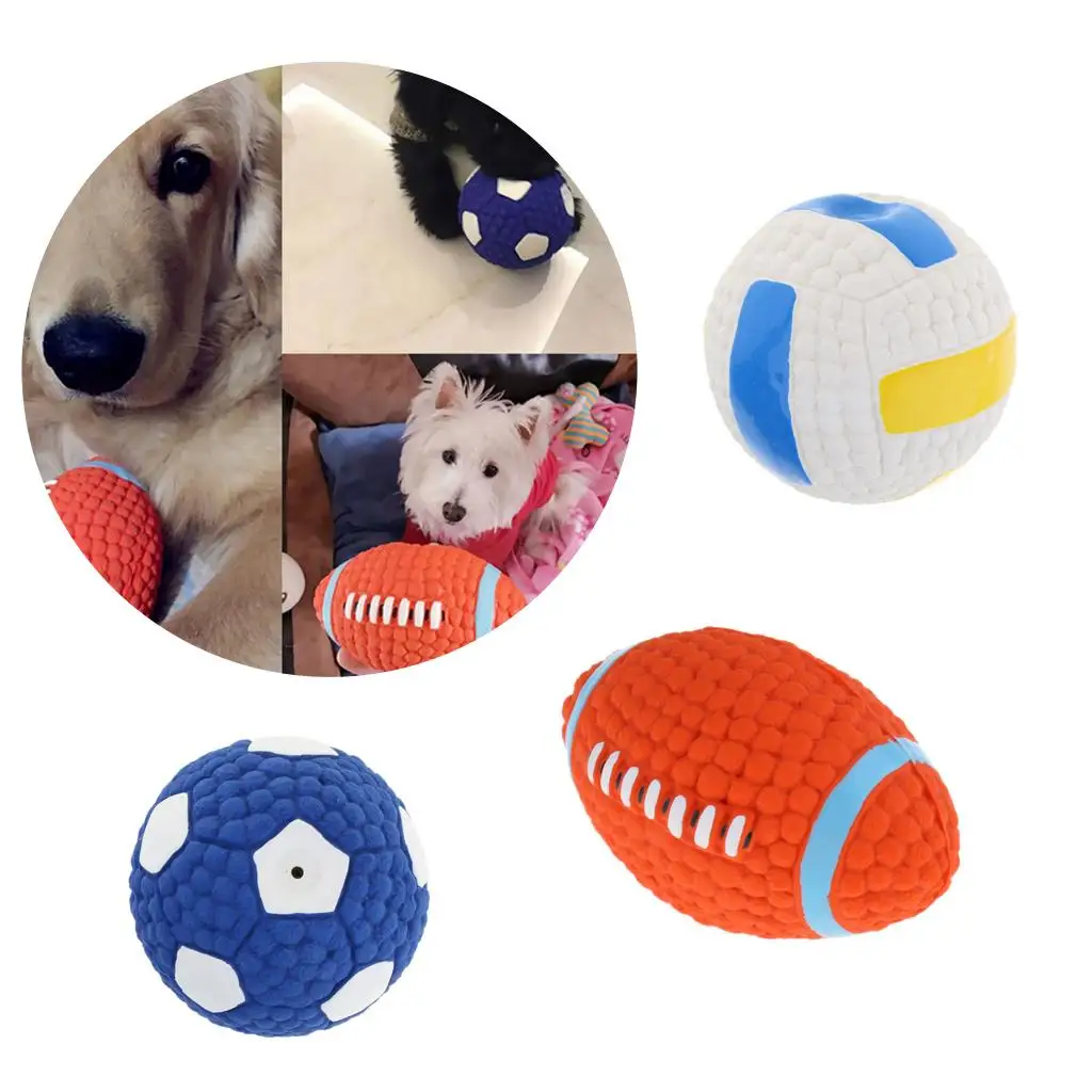Squeaky Rugby/Football/Volleyball Balls Toys for Dogs Pets Playing and Training