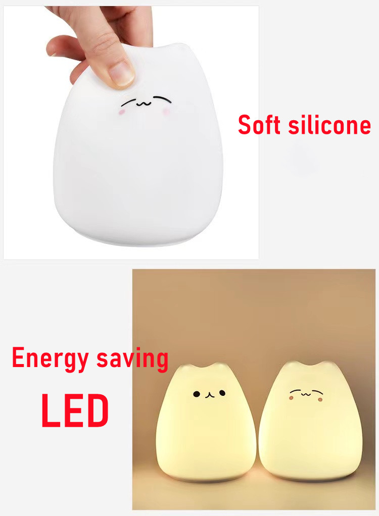 Kawaii LED Night Light Cat Lamp Wireless Touch Sensor Silicone Battery Animal Light Child Holiday Bedroom Desktop Decor Lamp