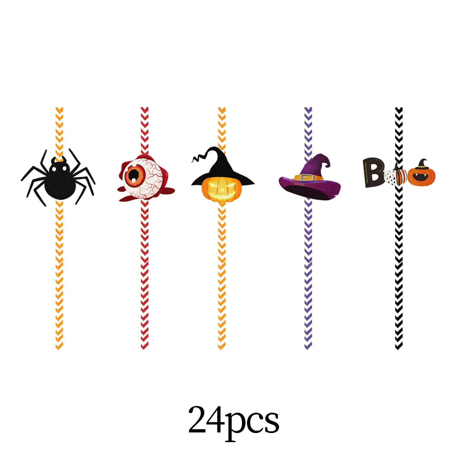 24x Halloween Paper Straws Funny Disposable Straws for Carnival Party