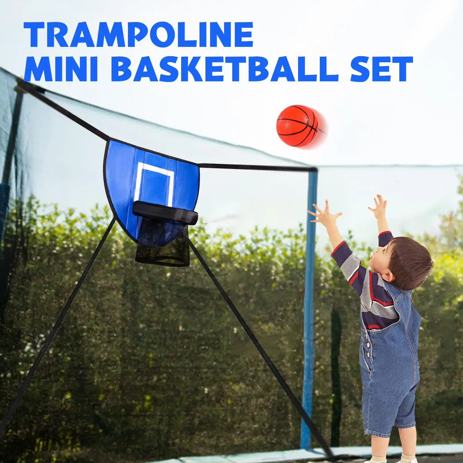 Mini Basketball Hoop for Trampoline with Enclosure Easy Install Sturdy Trampoline Accessory for All Ages for Kids Children