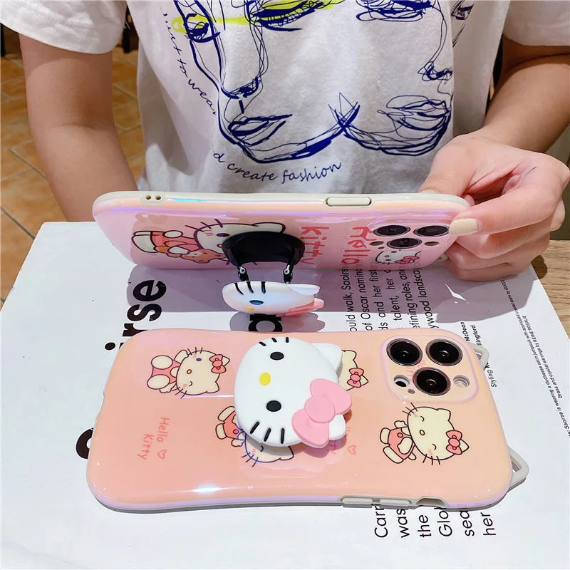 case for iphone 13 pro max Cute pink Hello Kitty with stand Phone Cases For iPhone 13 12 11 Pro Max Mini XR XS MAX Back Cover iphone 13 pro max cover