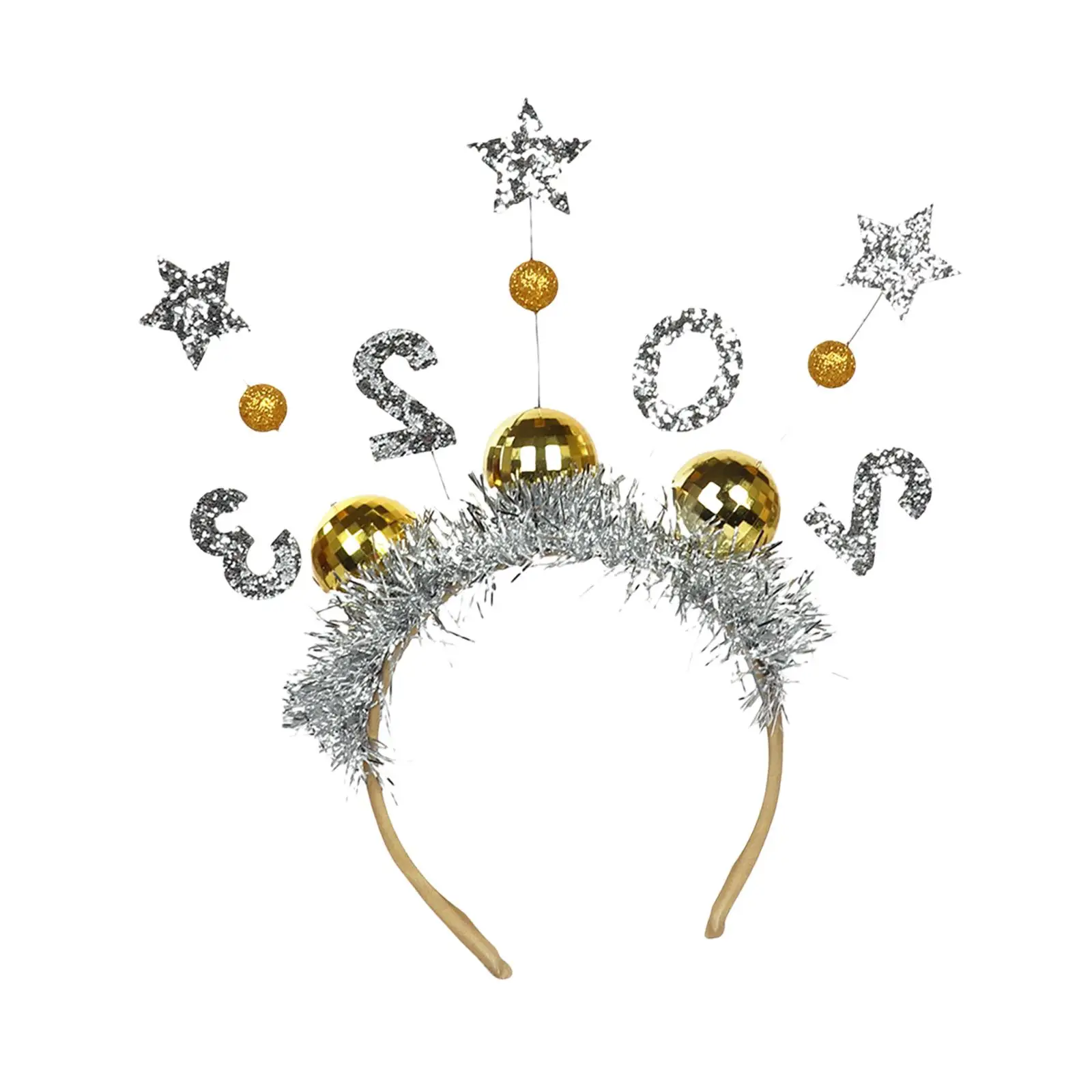 Happy New Year 2023 Headband Hair Hoop Tiaras Decor Shinning Hair Hoop Accessories for New Year Eve Gift Masquerade Carnival Men