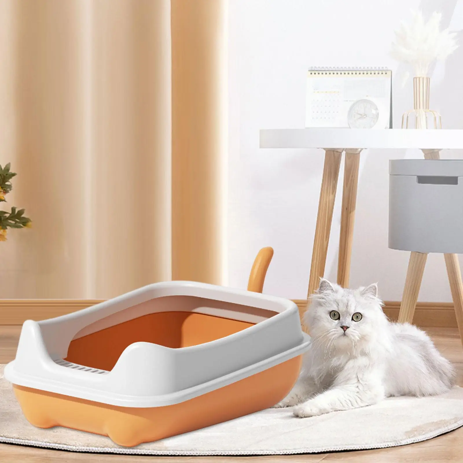 Cat Litter Box Open Top with Frame with Scoop with Scatter Protect High Sides Kitten Litter Boxes Low Profile Litter Pan
