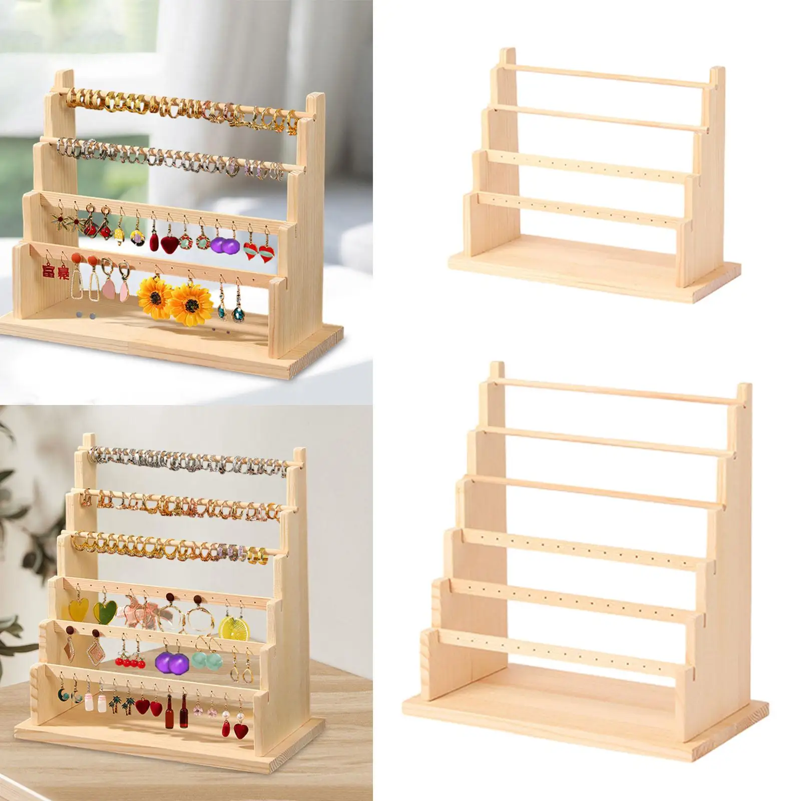 Earring Rings Holder Wood Multipurpose Jewelry Organizer Drop Earrings Holder for Dresser Stores Retail Selling Showcase Home