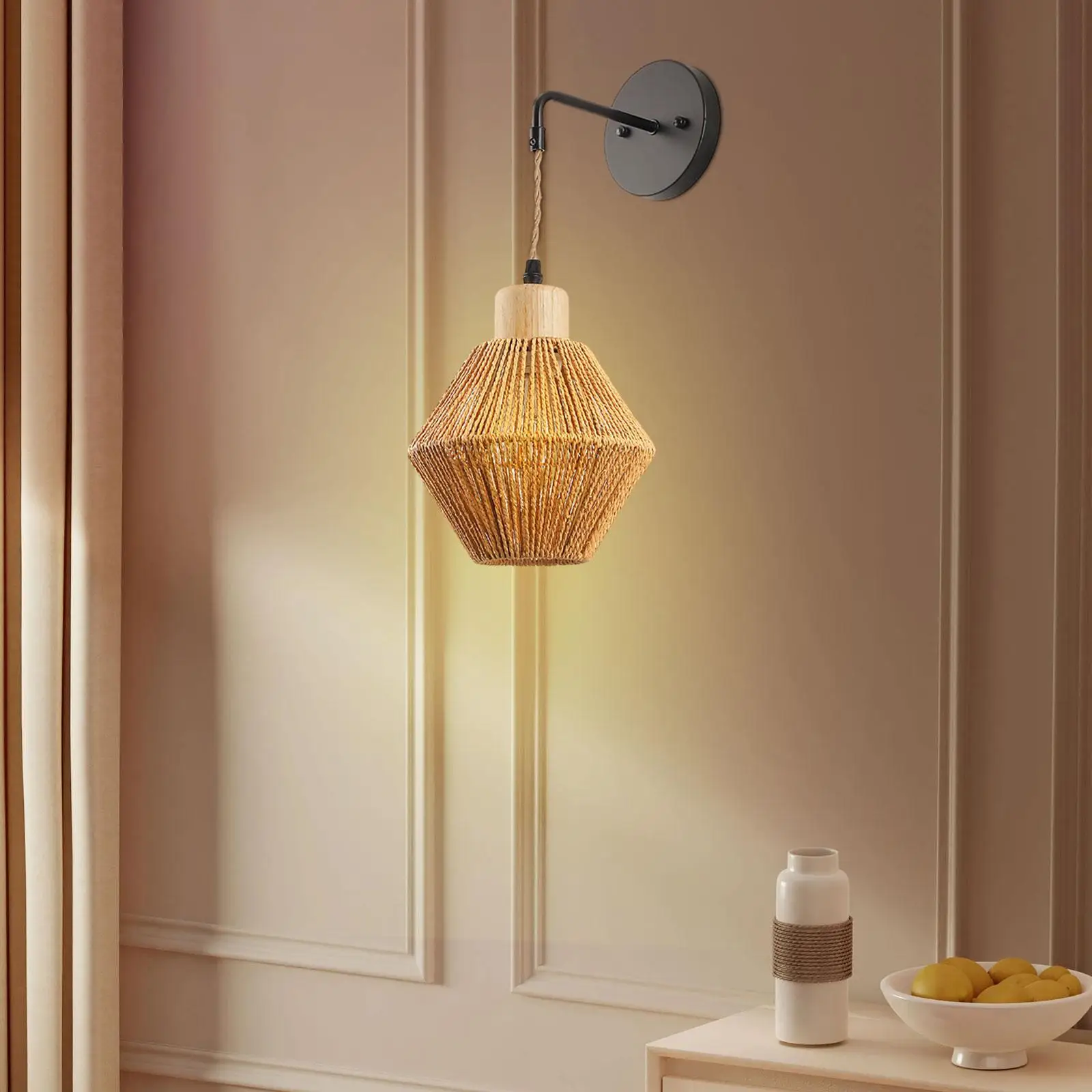 Rattan Wall Sconce Wall Lamp Lighting Fixture for Restaurant Bedroom Reading