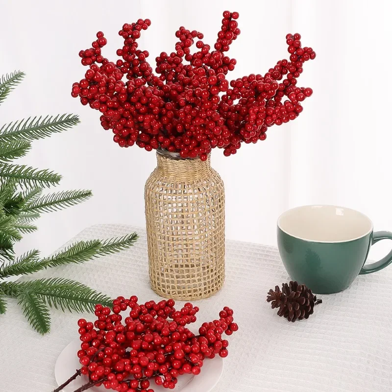 Description Picture 6 of itemArtificial Berries Christmas Decoration Red Berry Branches for Xmas Tree Party Home Table Ornaments Red Fruit Wreath DIY Gift