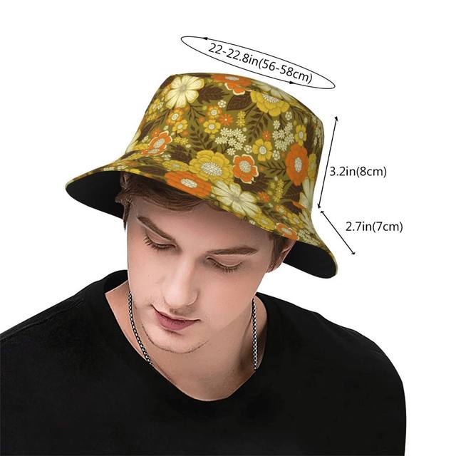 Unisex Bucket Hat Hippie Style Abstract Blooms Black Fishing Hat