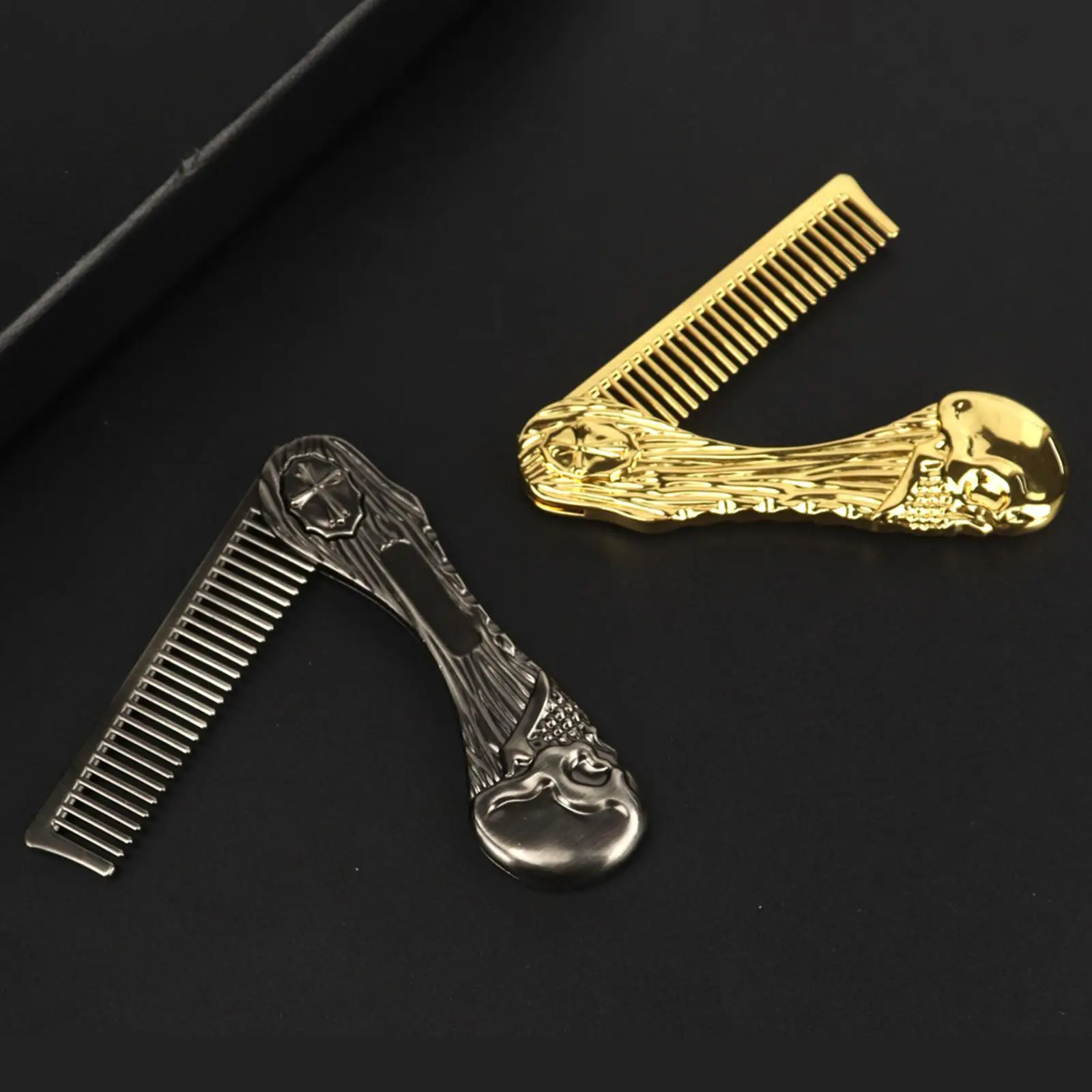 Folding Beard Comb with Skull Design Pocket Sized for Mustache & Hair Gift for Men Portable Mustache Comb for Home Car Travel