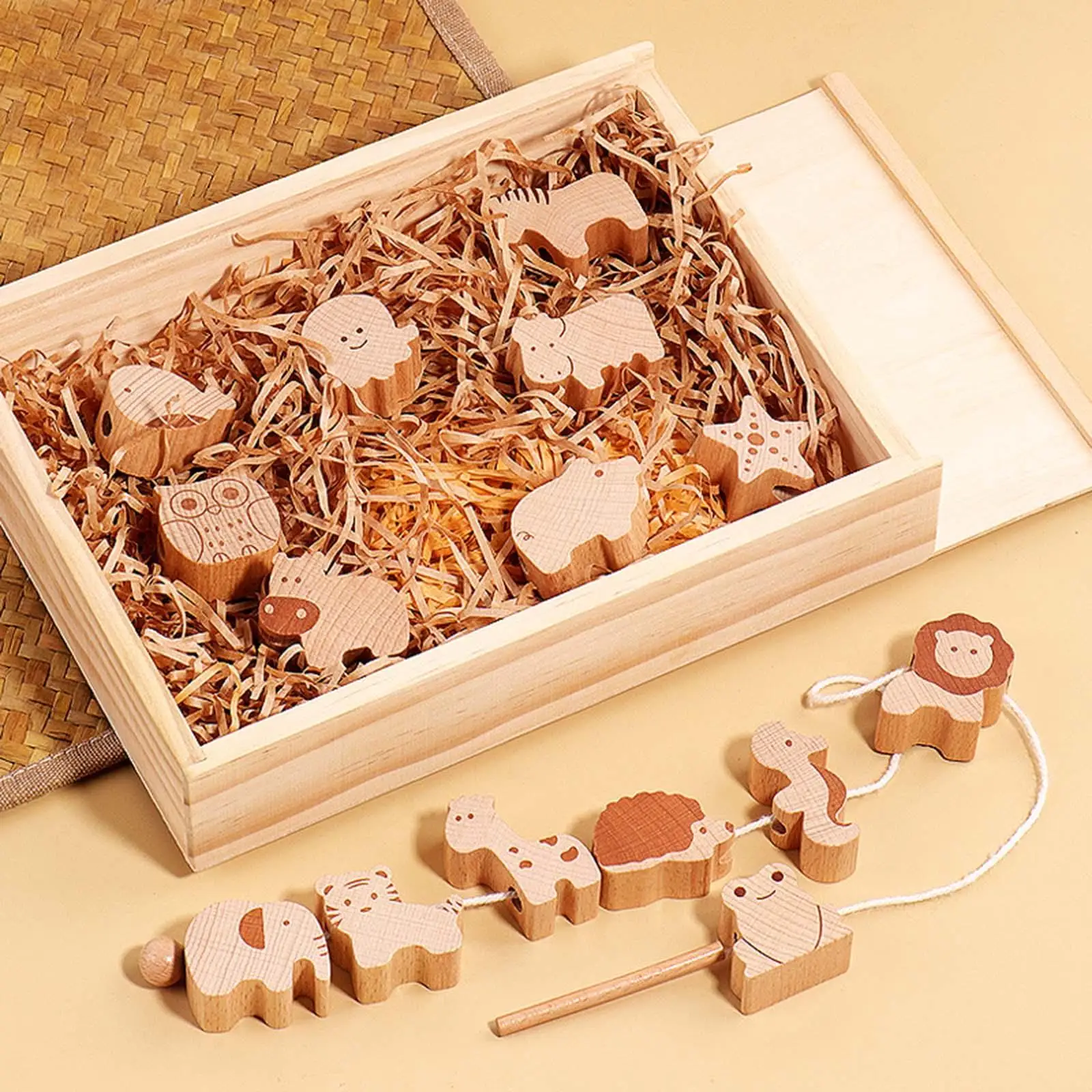 16Pcs Animal Blocks Threading Toy Fine Motor Skill for Ages 3 4 5 Years Old