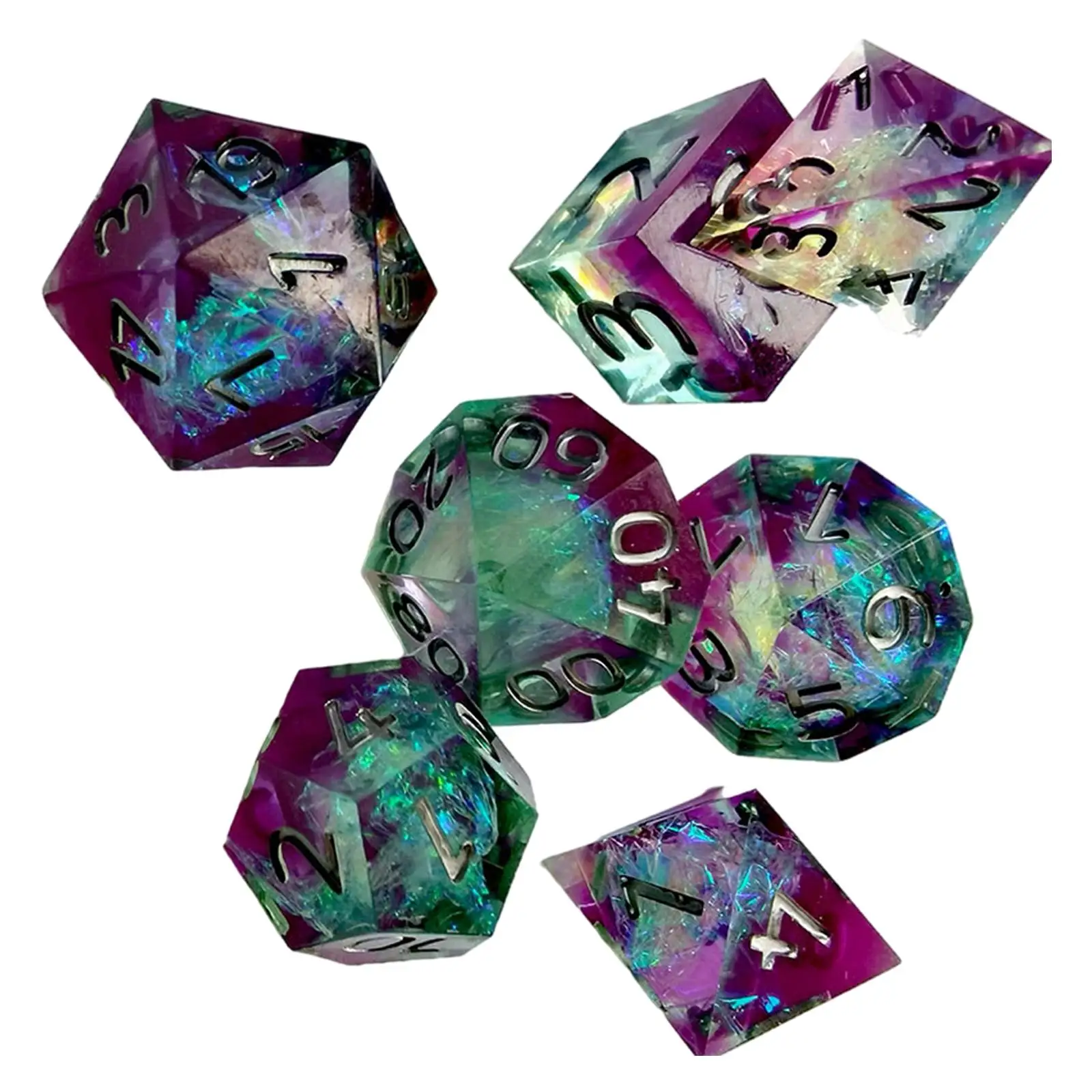 Polyhedral Dice D4 D6 D8 2XD10 D12 D20 with Sharp Edges Beautiful Inclusions for 