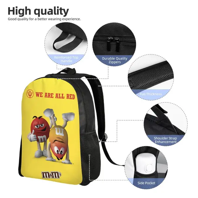 M&M's Chocolate Candy Character Face Travel Backpack Women Men School  Laptop Bookbag Funny College Student Daypack Bags
