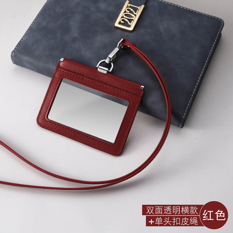 Neue Kuh Leder ID Karte Set Abzeichen Halter Fall doppelseitige Transparente Arbeits Lizenz Stück Set Lanyard Typenschild Schutzhülle – Detail 17