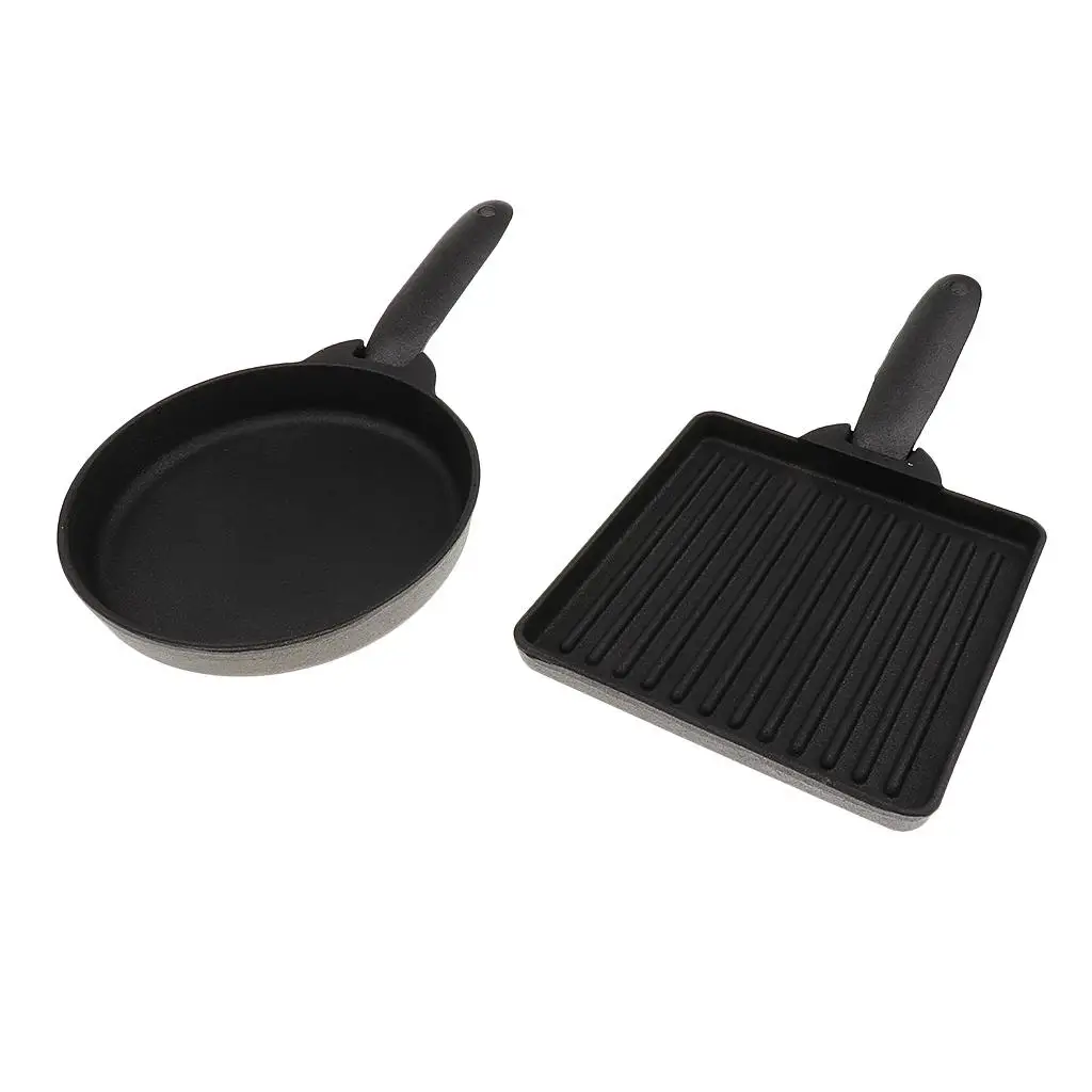 2pcs Square & Round Cast  Skillet/ Fry Pan + Bag Camping Outdoor