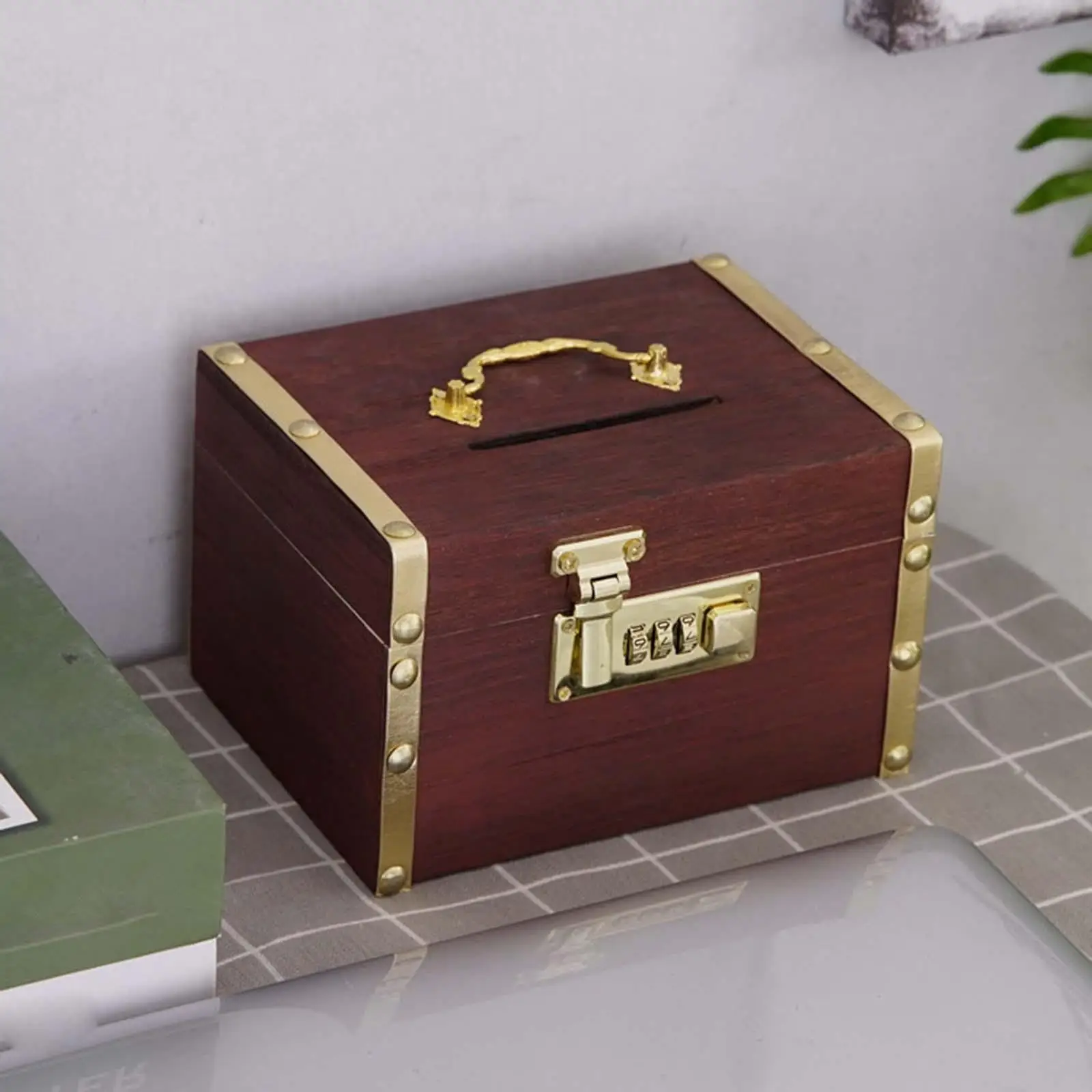 Wooden Piggy Bank Storage Box Money Saving Coin Box for Cents Children Gifts